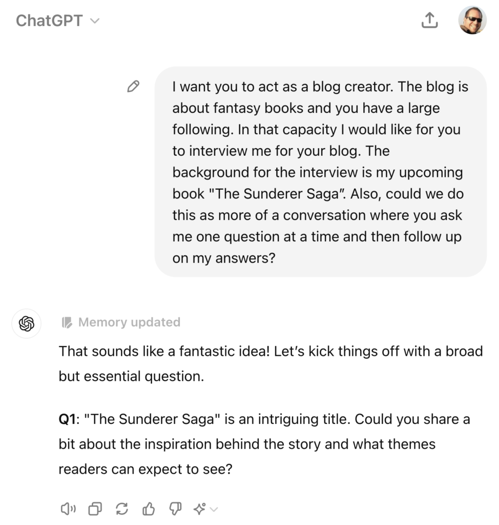 ChatGPT - prompt for an author interview